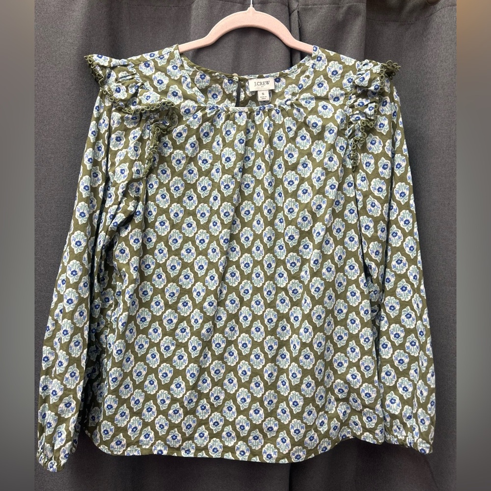 J.Crew Green Floral Blouse